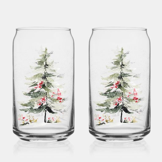 Watercolor Christmas Pine Trees ガラス缶 (裏面)