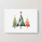 Watercolor Christmas Pine Trees 缶バッジ (正面)