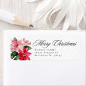 Watercolor Christmas Poinsettia Design ラベル (インサイチュ)