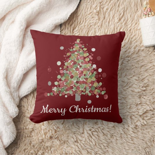 Watercolor Christmas Polka Dot Tree クッション (ブランケット)