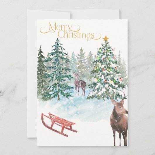 Watercolor Christmas Scene Non-Photo Card ノートカード (正面)