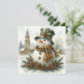 Watercolor Christmas Snowman Cozy Winter Holiday  カード (スタンド正面)