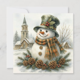 Watercolor Christmas Snowman Cozy Winter Holiday カード