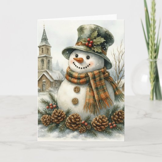 Watercolor Christmas Snowman Cozy Winter Holiday  カード (正面)