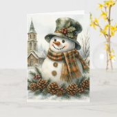 Watercolor Christmas Snowman Cozy Winter Holiday  カード (黄色い花)