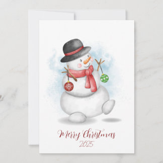 Watercolor Christmas snowman greetings card 招待状