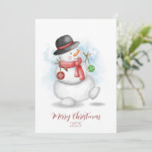 Watercolor Christmas snowman greetings card 招待状 (スタンド正面)