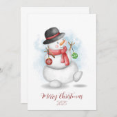 Watercolor Christmas snowman greetings card 招待状 (正面/裏面)