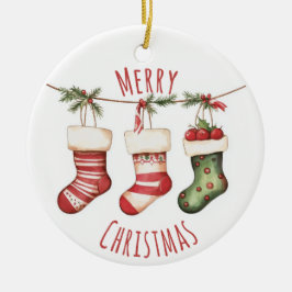 Watercolor Christmas Stockings Ornament セラミックオーナメント