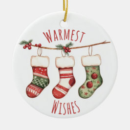 Watercolor Christmas Stockings Ornament セラミックオーナメント