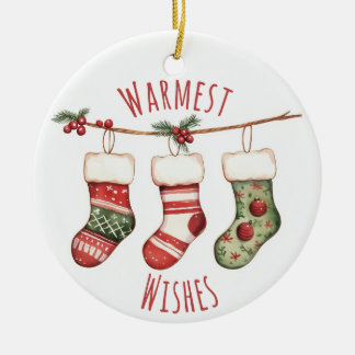 Watercolor Christmas Stockings Ornament セラミックオーナメント