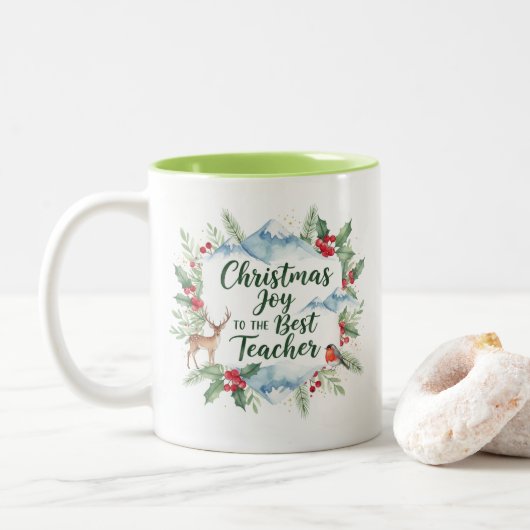 Watercolor Christmas Teacher Mug – Winter ツートーンマグカップ (ドーナツ)