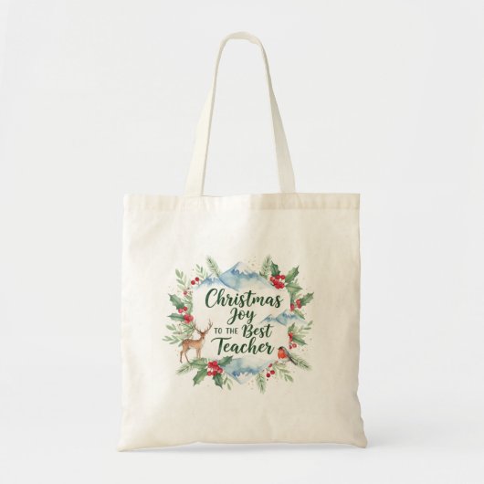 Watercolor Christmas Teacher Tote Bag – Winter トートバッグ (正面)