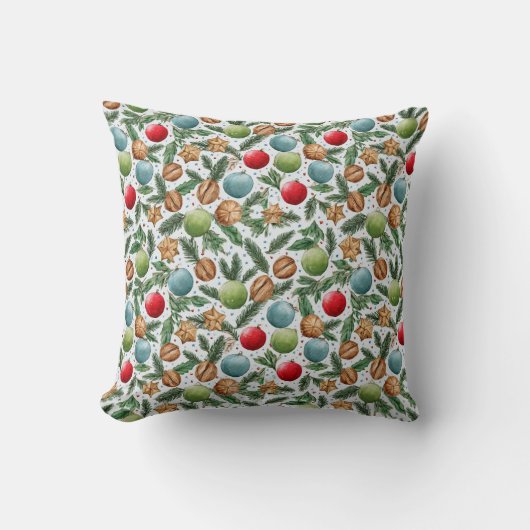 Watercolor Christmas Throw Pillow クッション (正面)