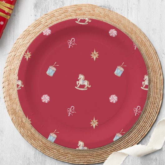 Watercolor Christmas Toys and Sweets ペーパープレート