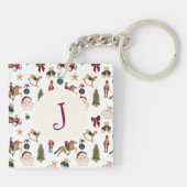 Watercolor Christmas Toys Monogram inital キーホルダー (裏面)