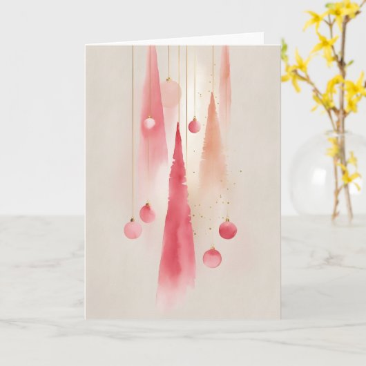 Watercolor Christmas Tree and Ornament  カード (黄色い花)