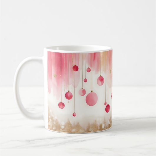 Watercolor Christmas Tree and Ornament mug コーヒーマグカップ (左)