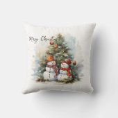 Watercolor Christmas Tree and Snowmen  クッション (裏面)
