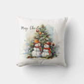 Watercolor Christmas Tree and Snowmen  クッション (正面)