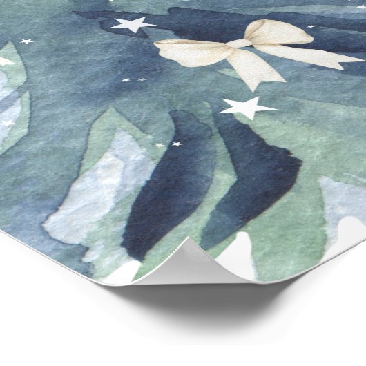 Watercolor christmas tree bow Baby shower ポスター (角)