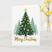 Watercolor Christmas Tree Card Gold Ornaments カード (黄色い花)