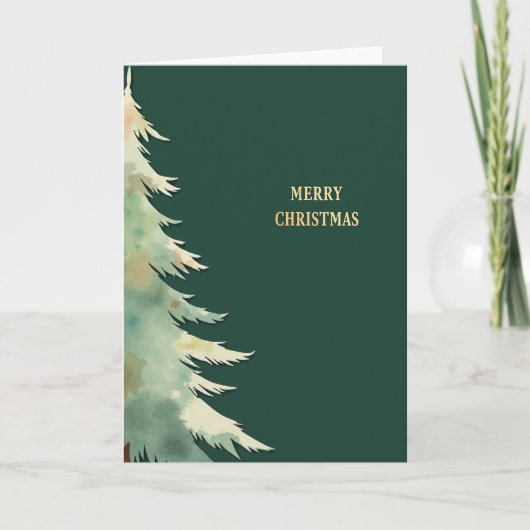 Watercolor Christmas Tree Card Single Evergreen カード (正面)