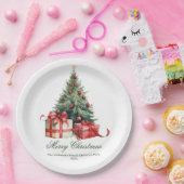 Watercolor Christmas Tree Elegant Script ペーパープレート (パーティー)