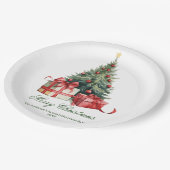 Watercolor Christmas Tree Elegant Script ペーパープレート (アングル)