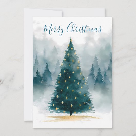 Watercolor Christmas Tree Greeting シーズンカード (正面)