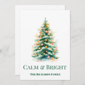 Watercolor Christmas Tree Holiday Card シーズンカード (正面/裏面)
