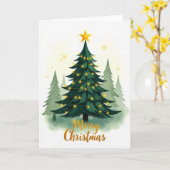 Watercolor Christmas Tree Holiday Greeting Card カード (黄色い花)