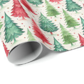 Watercolor Christmas Tree Holiday Pattern ラッピングペーパー (ロールコーナー)
