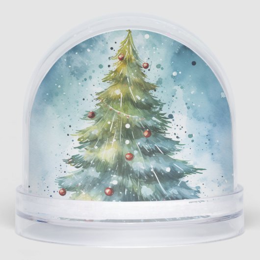 Watercolor Christmas Tree Holiday Snow Globe (正面)