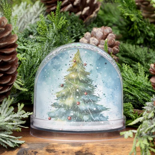 Watercolor Christmas Tree Holiday Snow Globe (冬)