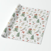Watercolor Christmas Tree & Holly Wrapping Paper ラッピングペーパー (アンロールド)