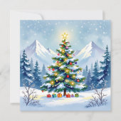 Watercolor Christmas Tree in the Mountains   シーズンカード (正面)
