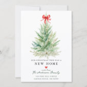 Watercolor Christmas Tree New Home Card 案内状 (正面)