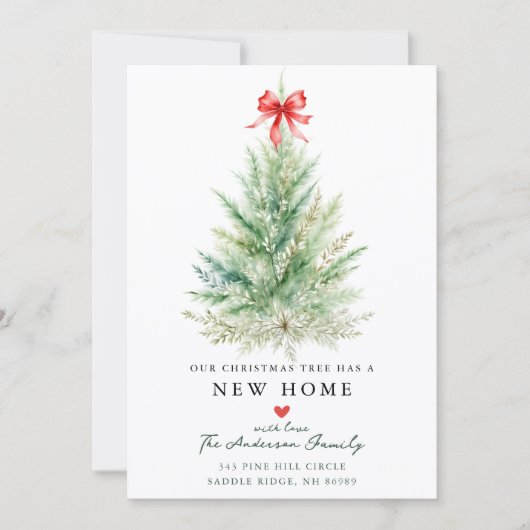 Watercolor Christmas Tree New Home Card 案内状 (正面)