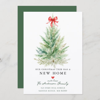 Watercolor Christmas Tree New Home Card 案内状