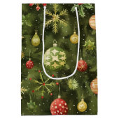  Watercolor  Christmas tree ornament ミディアムペーパーバッグ (裏面)