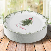 Watercolor Christmas Tree Personalized ペーパープレート