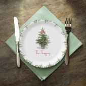 Watercolor Christmas Tree Personalized ペーパープレート