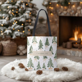 Watercolor Christmas Tree Personalized Tote Bag トートバッグ