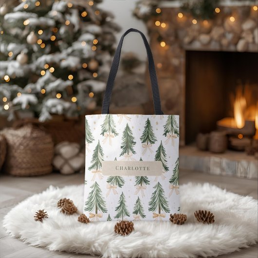 Watercolor Christmas Tree Personalized Tote Bag トートバッグ