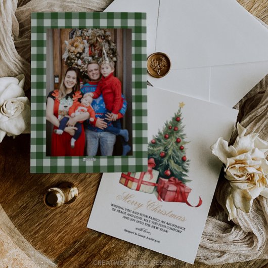 Watercolor Christmas Tree Photo Christmas Card シーズンカード