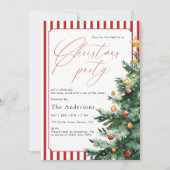 Watercolor Christmas tree Red Stripe Party 招待状 (正面)