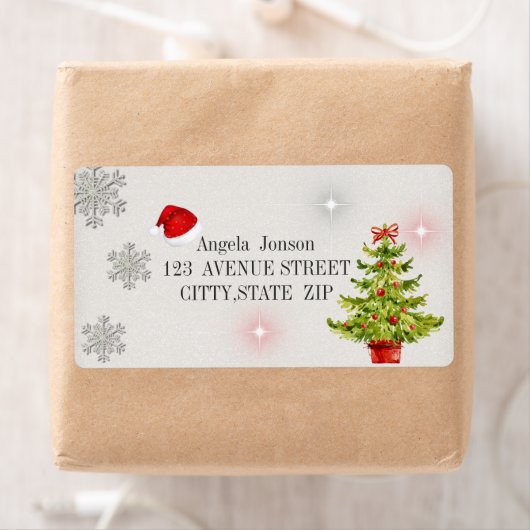 Watercolor Christmas Tree, Santa Hat,Glitter ラベル (インサイチュ)