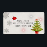 Watercolor Christmas Tree, Santa Hat,Glitter ラベル<br><div class="desc">Watercolor Christmas tree and snowflakes on glitter background. Select the costume button to change the fonts style,  color,  and size.</div>