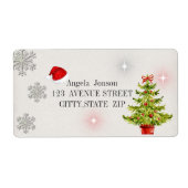 Watercolor Christmas Tree, Santa Hat,Glitter ラベル (正面)